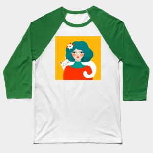 Cute girl with cute white cat, version 2 Baseball T-Shirt